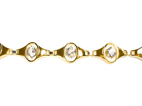 Gold auf Silber Armband 19cm x 15mm mit Bergkristall, hergestellt von Juwelier Harnisch, vergoldet, elegant und funkelnd, ideal für besondere Anlässe.