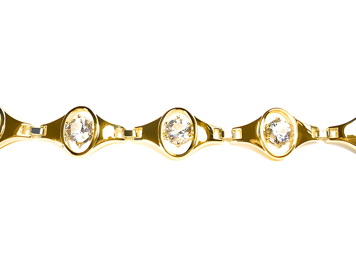 Gold auf Silber Armband 19cm x 15mm mit Bergkristall, hergestellt von Juwelier Harnisch, vergoldet, elegant und funkelnd, ideal für besondere Anlässe.