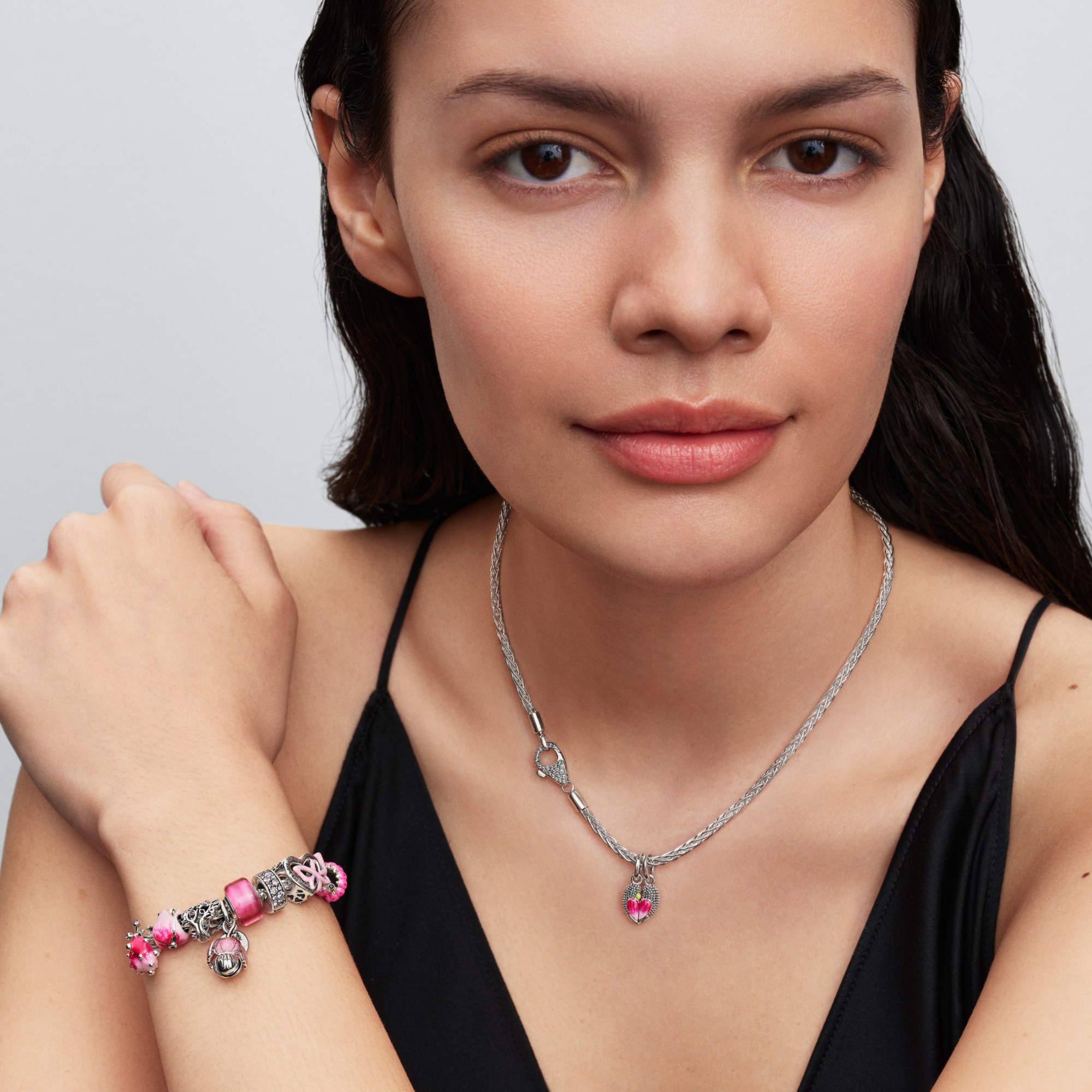 Pandora Bicolor Blühende Blume Charm-Anhänger - Rosa - Glitzer Mix – Ansicht 5