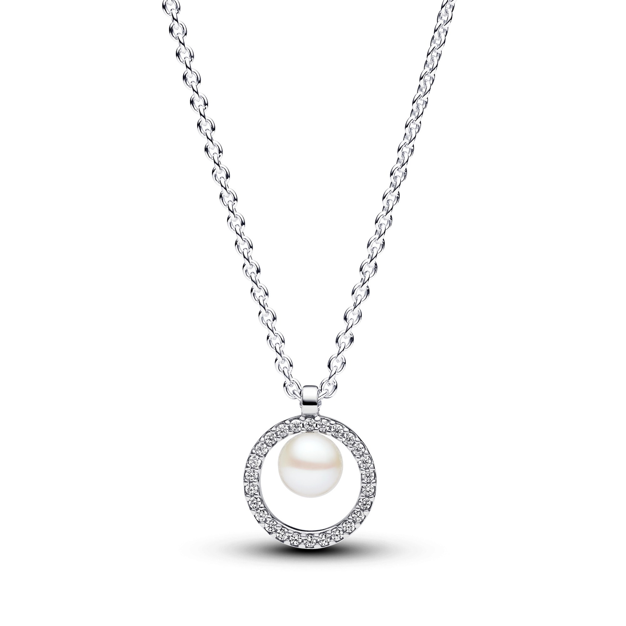 Pandora Zuchtperle & Pavé Collier-Halskette - Silber - Steinmix Weiß - 45 cm