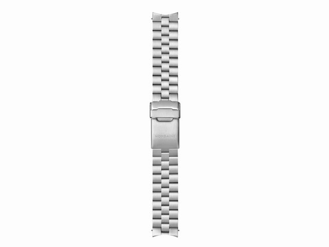 Metallarmband FMM.22720.ST.EM1.K von Mondaine aus Edelstahl mit einer Breite von 20 mm, geeignet als Ersatz für verschiedene Uhrenmodelle, glänzende Oberfläche und robustes Design.
