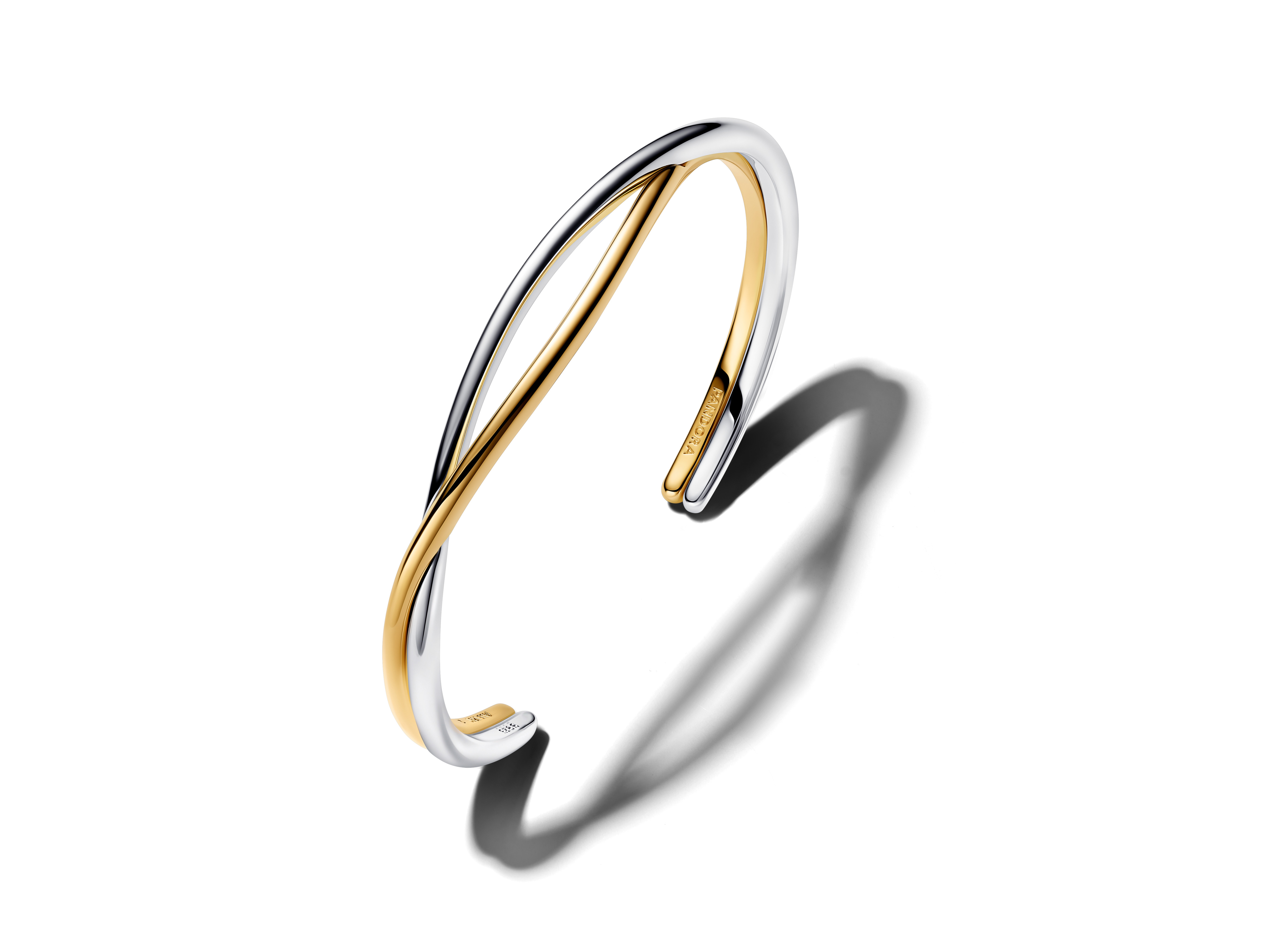 Pandora 564656C00-3 - Verschlungener bicolor offener Armreif 19,00 cm - Gelbgold Vergoldung