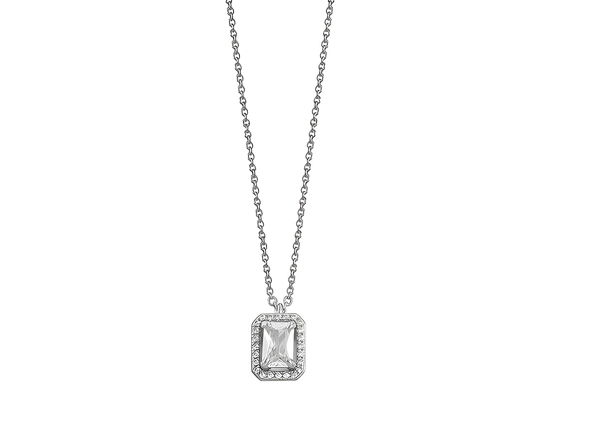 Xenox Sterling Silber Kette XS7067 von 40-45 cm mit einem eleganten Anhänger in quadratischer Form, umgeben von funkelnden Zirkonia-Steinen, ideal für stilvolle Anlässe.