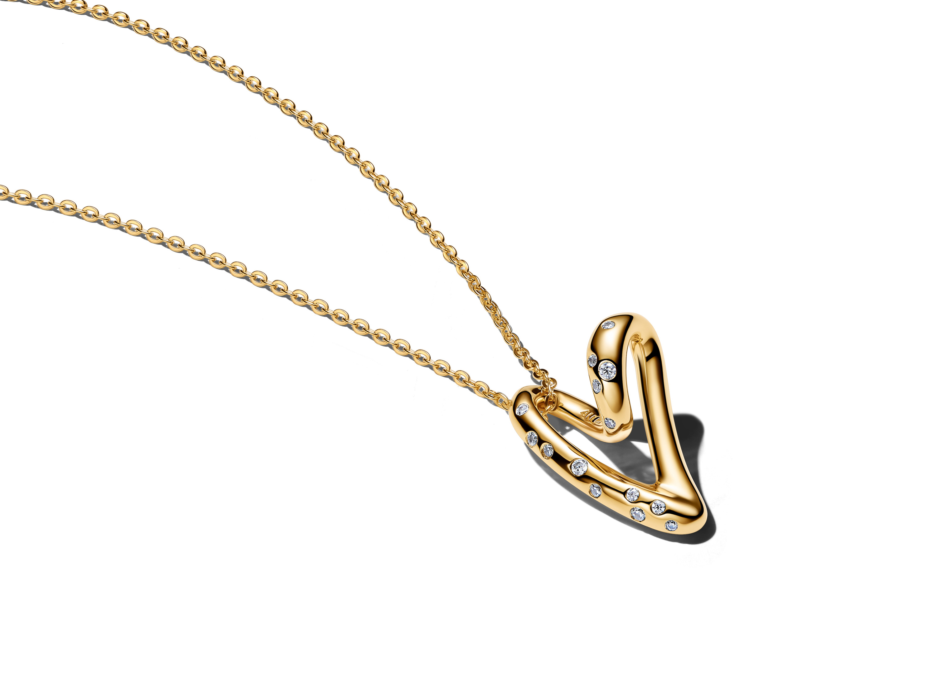 Pandora 364669C01-60 - Organisch geformte Herz-Anhänger-Halskette mit Steinen Zirkonia 60 cm - Gelbgold Vergoldung