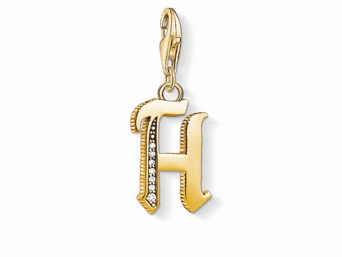 Charm-Anhänger Buchstabe H von Thomas Sabo in vergoldeter Ausführung, verziert mit klaren Kristallen, ideal zum individuellen Gestalten von Schmuck.