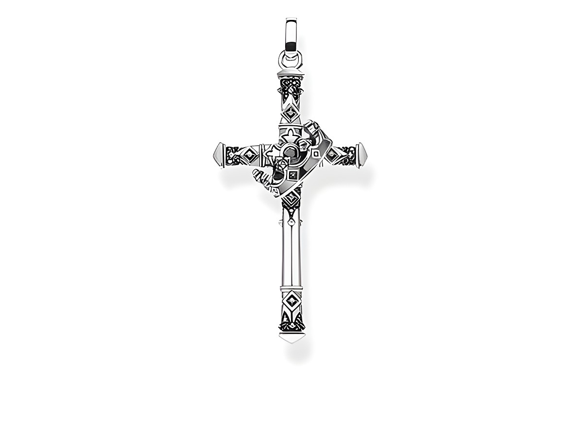 Thomas Sabo PE886-643-11 Anhänger aus Silber in Kreuzform mit schwarzen Akzenten und filigranen Mustern, ideal als Schmuckstück für einen besonderen Anlass.