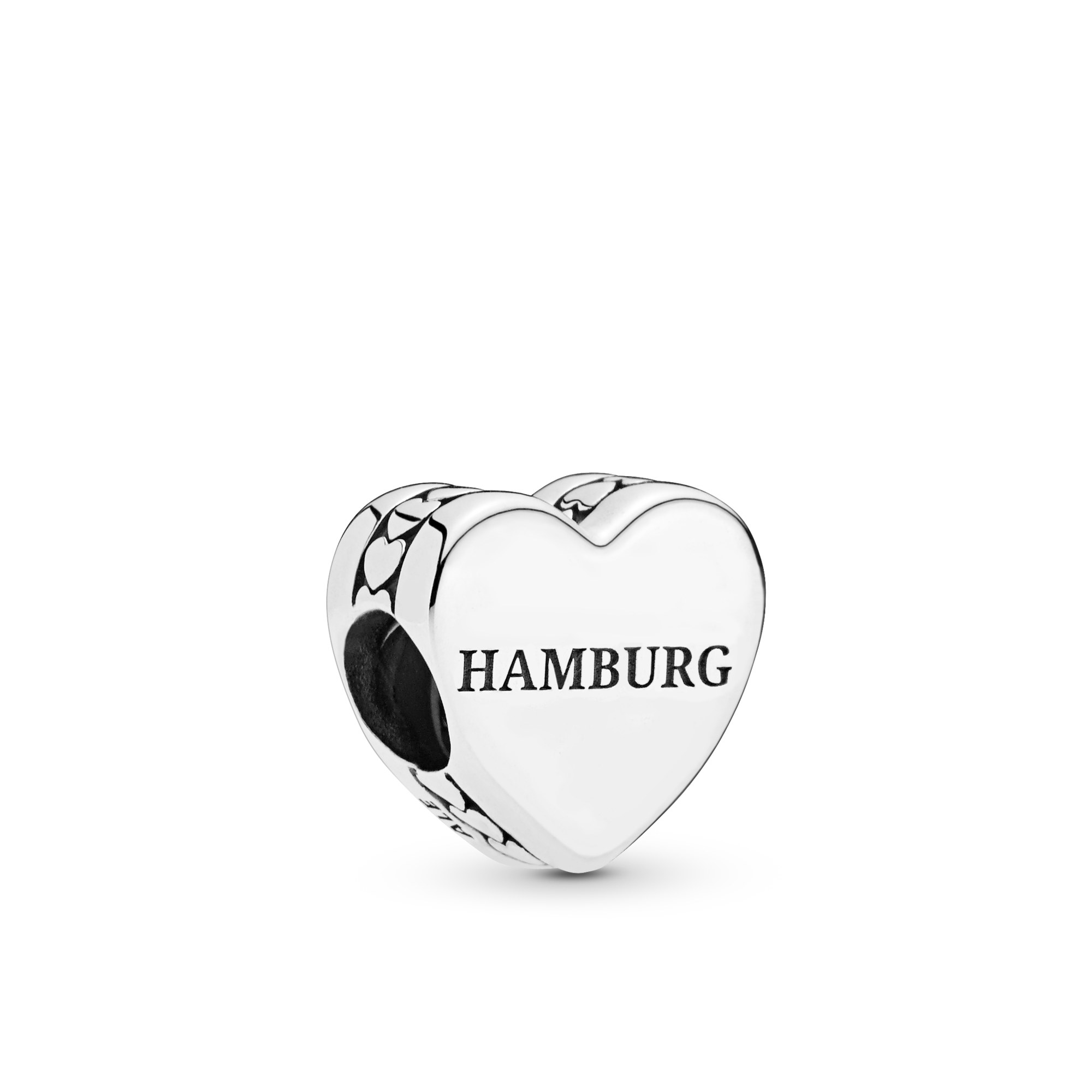Pandora Herz - Skyline von Hamburg + Schriftzug Hamburg - Sterling Silber – Ansicht 2