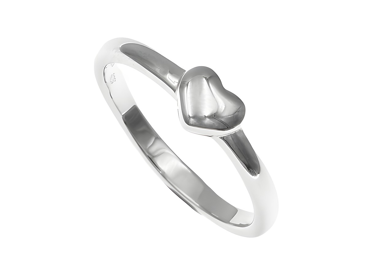 Kinderring in rhodiniertem Sterling Silber mit einem herzförmigen Design, Größe 40, ideal für Kinder, vom Hersteller Juwelier Harnisch.