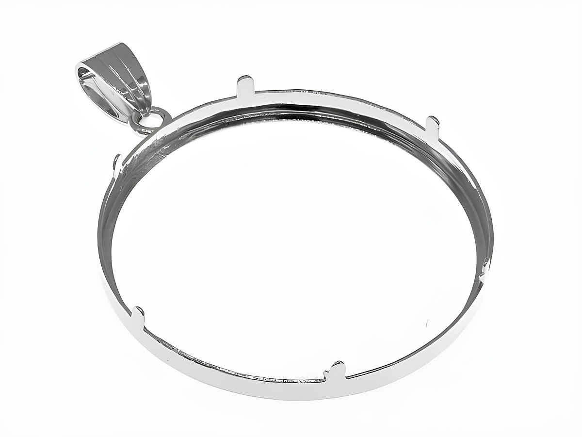 Münzfassung Anhänger aus rhodiniertem 925 Sterling Silber, schlichtes Design für Münzen bis 4,0 cm Durchmesser, Hersteller Juwelier Harnisch. – Ansicht 2