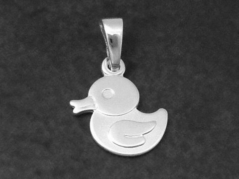 Süßer silberner Anhänger in Form einer Ente, teilmattiert, hergestellt von Juwelier Harnisch, ideal für Tierliebhaber.