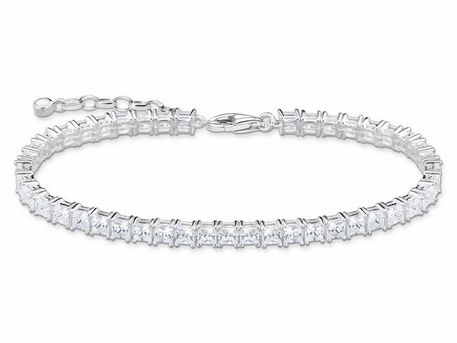 Ein elegantes Thomas Sabo Armband aus Sterling Silber mit funkelnden weißen Zirkoniasteinen, 19 cm lang, ideal als modisches Accessoire.