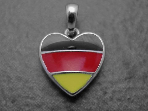 38924-0 Herz Anhänger aus Sterling Silber rhodiniert in Schwarz, Rot und Gold, niedlich und perfekt als Deutschland Fanartikel geeignet, Hersteller Juwelier Harnisch, Deutschland.