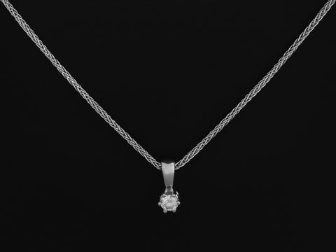 Weißgold Kette mit Anhänger Fuchsschwanz strahlend Brillant 0,10 ct W/Si 43 cm Hersteller Juwelier Harnisch Anhänger mit Kette auf schwarzem Hintergrund.