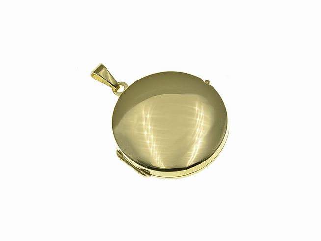 Rundes Goldmedaillon aus Gold 333, Hersteller Juwelier Harnisch, glänzende Oberfläche, ideal für persönliche Gravuren oder als stilvolles Schmuckstück.