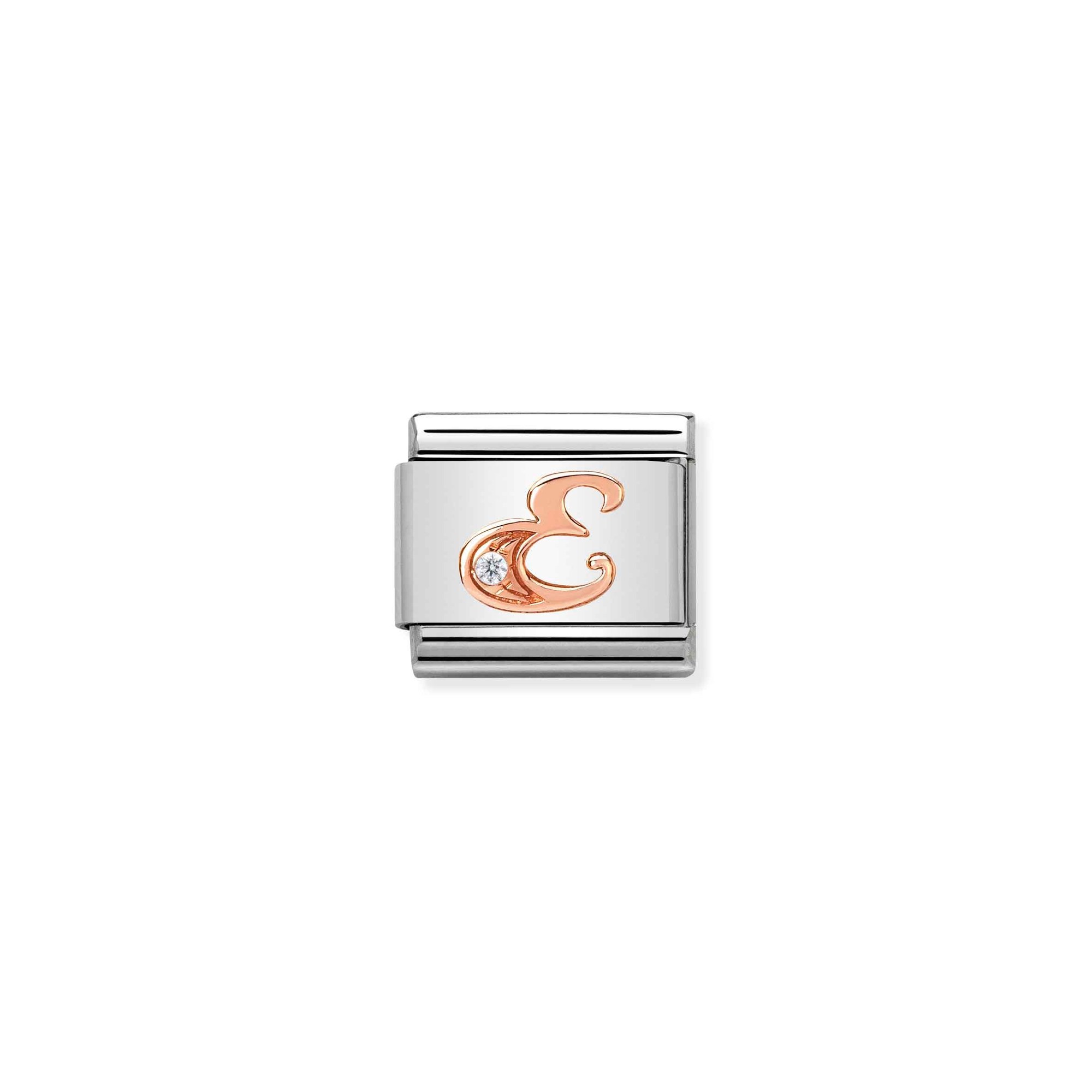 Nomination Composable Classic Charm Buchstabe E - Edelstahl, Gold 375 Roségold, Zirkonia
