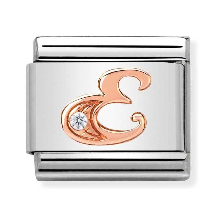 Nomination Composable Classic Charm Buchstabe E - Edelstahl, Gold 375 Roségold, Zirkonia