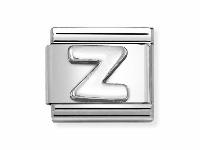 Edelstahlbuchstabe Z in Silber oxidiert von Nomination, mit einer glänzenden Oberfläche und feinen Linien, ideal für personalisierte Schmuckstücke.