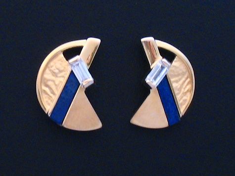 Ohrringe Lapis und Zirkonia in Gold 585, Ohrstecker mit elegantem Design, von Juwelier Harnisch, in geometrischer Form und auffälligem Farbkontrast. Ideal für besondere Anlässe.