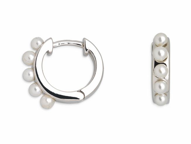 Xenox Sterling Silber Ohrringe XS8657 in Form von Creolen mit drei schimmernden Perlen, elegant und modern gestaltet für stilvollen Ohrschmuck.