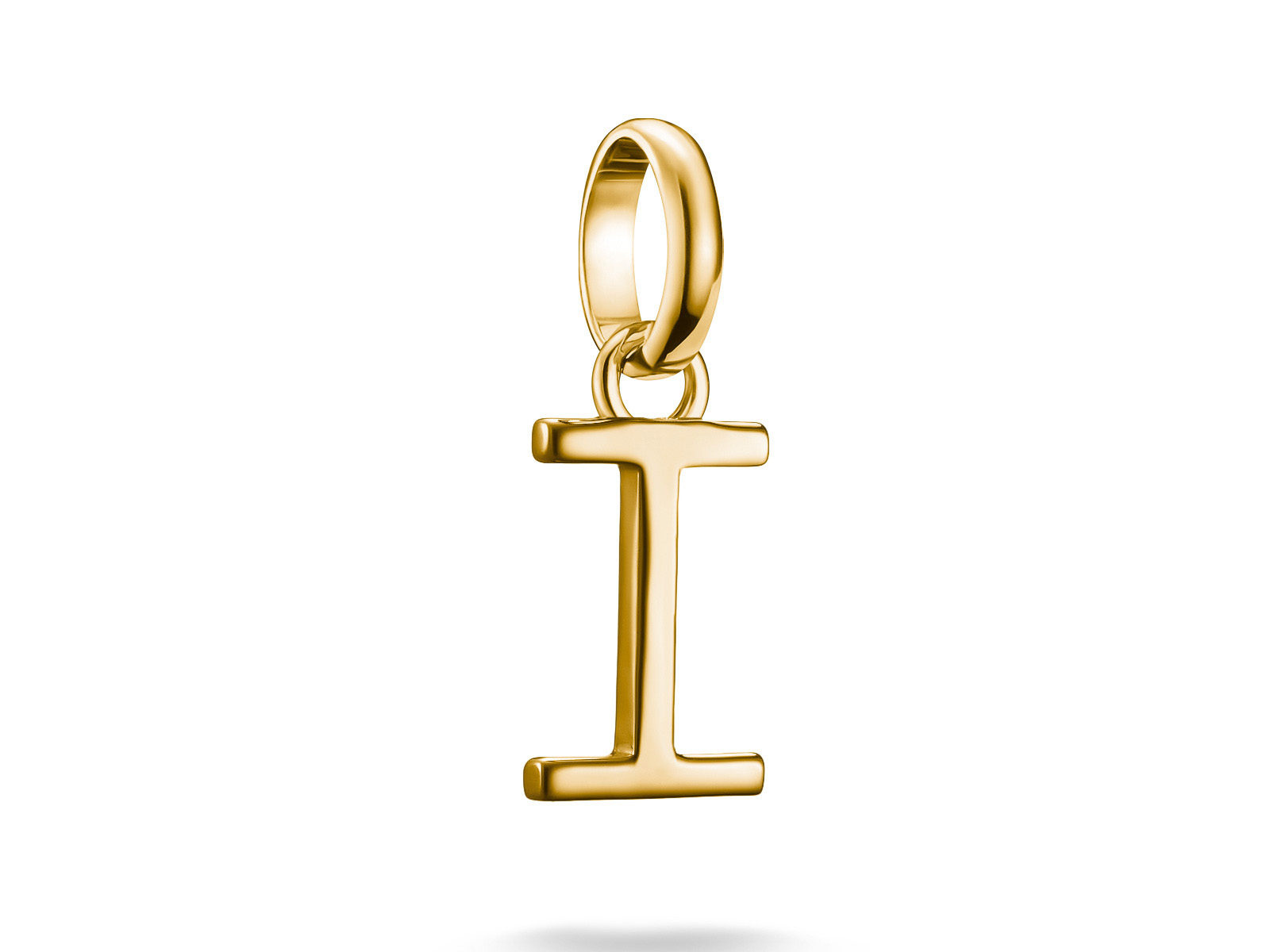 Silberner Thomas Sabo Charm mit Öse in Form des Buchstabens I, veredelt mit Gelbgold, Teil der Charm Club CONNECT Kollektion. Ideal für persönliche Anhänger.