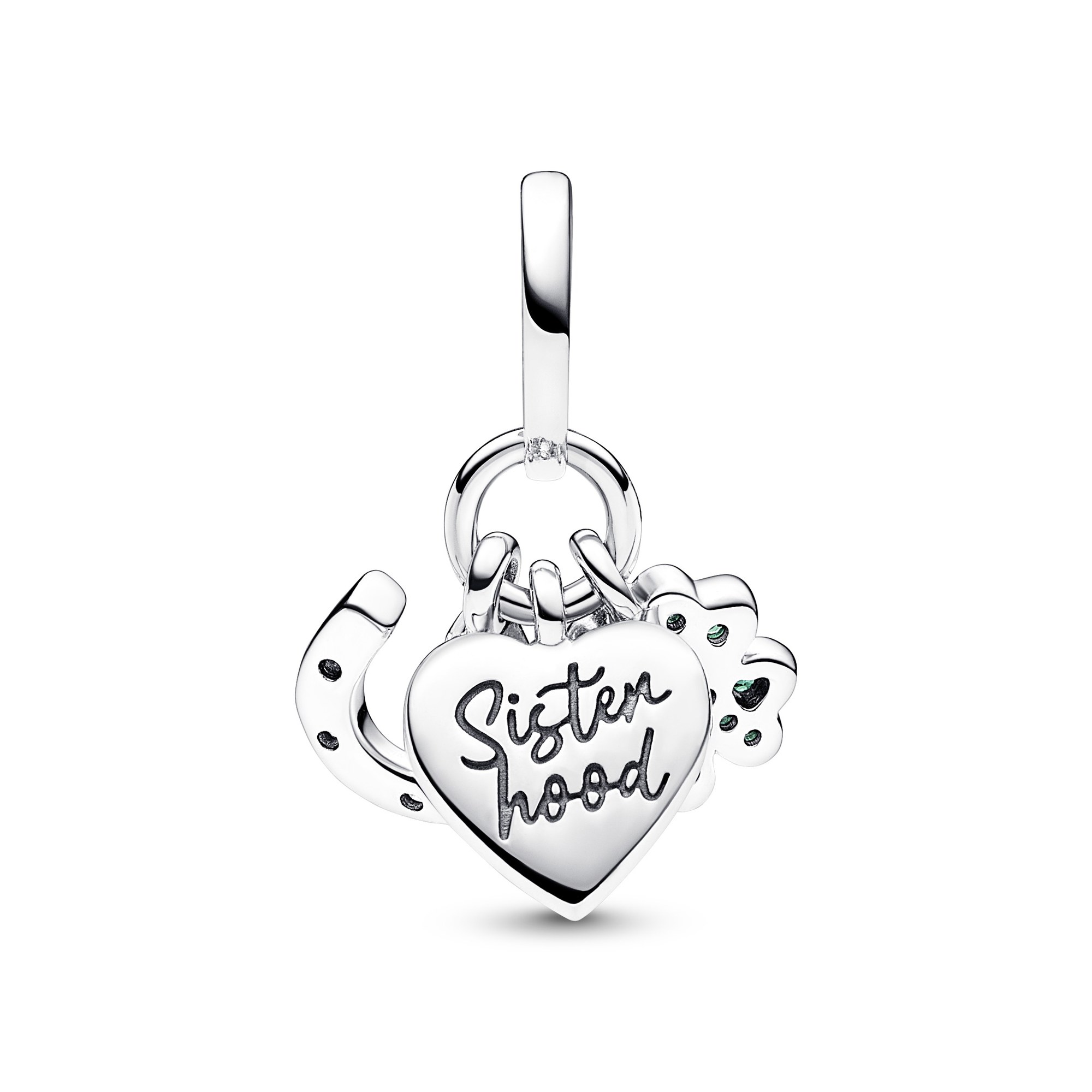 Pandora Vierblättriges Kleeblatt, Herz & Hufeisen Dreifacher Charm-Anhänger - Sterling Silber - Steinmix BUNT Ansicht 2 – Ansicht 2