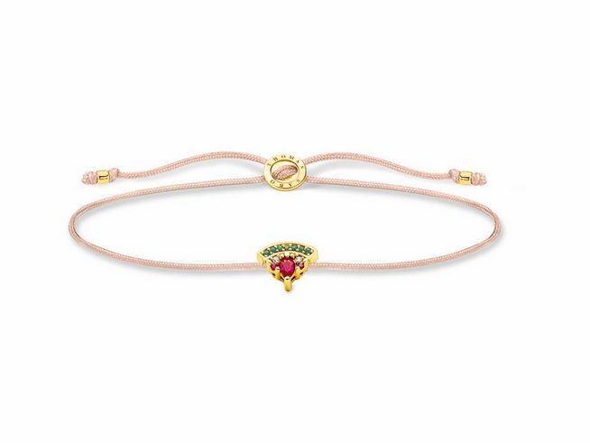 Thomas Sabo Armband LS126-488-7-L20V aus sterling Silber, vergoldet in Gelbgold, mit Glas-Keramik Stein, Nylon und synthetischem Korund, elegantes und farbenfrohes Design.