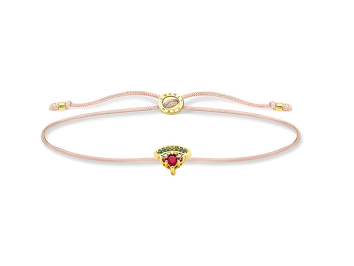 Thomas Sabo Armband LS126-488-7-L20V aus sterling Silber, vergoldet in Gelbgold, mit Glas-Keramik Stein, Nylon und synthetischem Korund, elegantes und farbenfrohes Design.