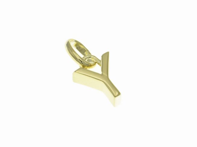 Anhänger aus poliertem Sterling Silber in Form des Buchstabens Y, vergoldet in Gelbgold, hergestellt von Juwelier Harnisch. Ideal für Schmuckliebhaber.