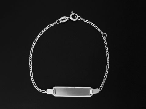 Armband mit Gravurplatte in Weißgold 333, Länge 14 cm, FIGARO-Design, vom Hersteller Juwelier Harnisch, ideal für individuelle Gravuren.