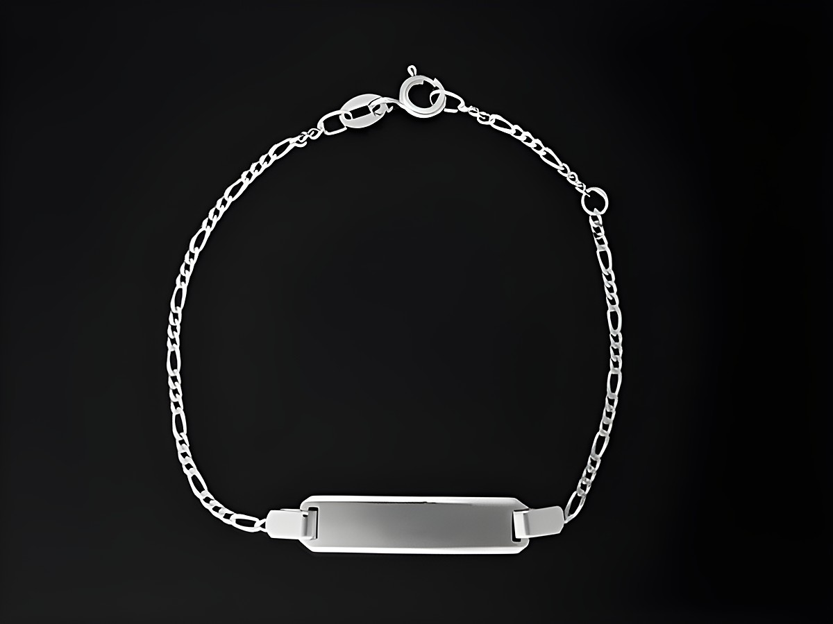 Armband mit Gravurplatte in Weißgold 333, Länge 14 cm, FIGARO-Design, vom Hersteller Juwelier Harnisch, ideal für individuelle Gravuren.