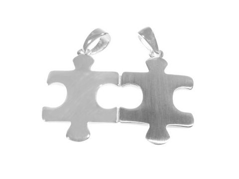 Silber Anhänger - PARTNERANHÄNGER - PUZZLE, zwei miteinander verbundene Puzzlestücke, hergestellt von Juwelier Harnisch, ideal für Partner.