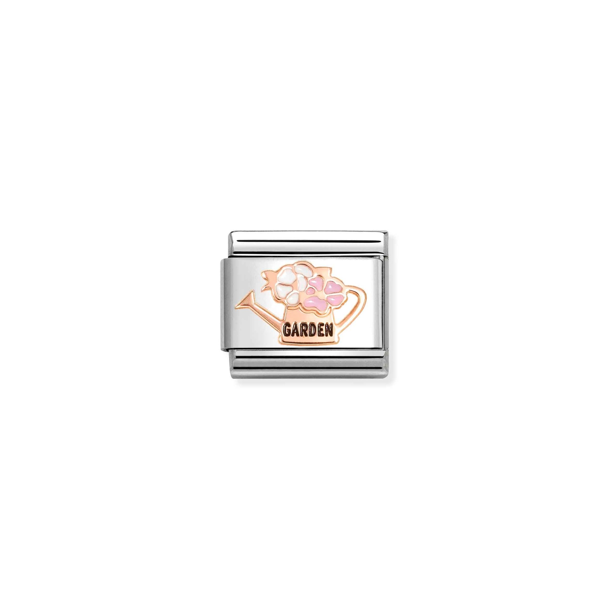 Nomination Composable Classic Charm Gießkanne mit Blumen - Edelstahl, Gold 375 Roségold, Emaille