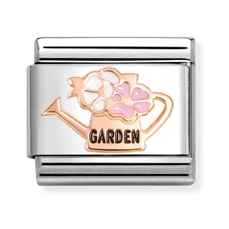 Nomination Composable Classic Charm Gießkanne mit Blumen - Edelstahl, Gold 375 Roségold, Emaille