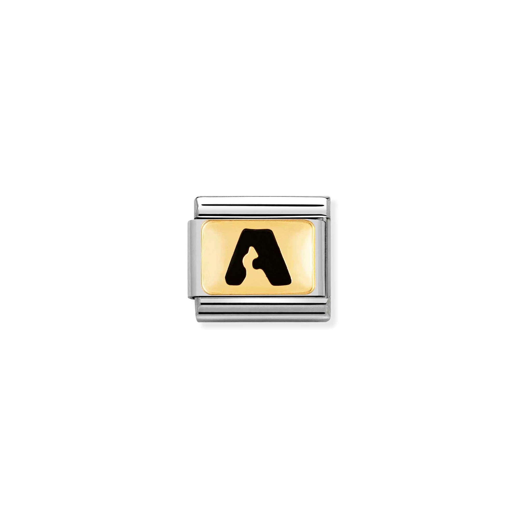 Nomination Composable Classic Charm Buchstabe A schwarz - Edelstahl, Gold 750 Gelbgold, Emaille