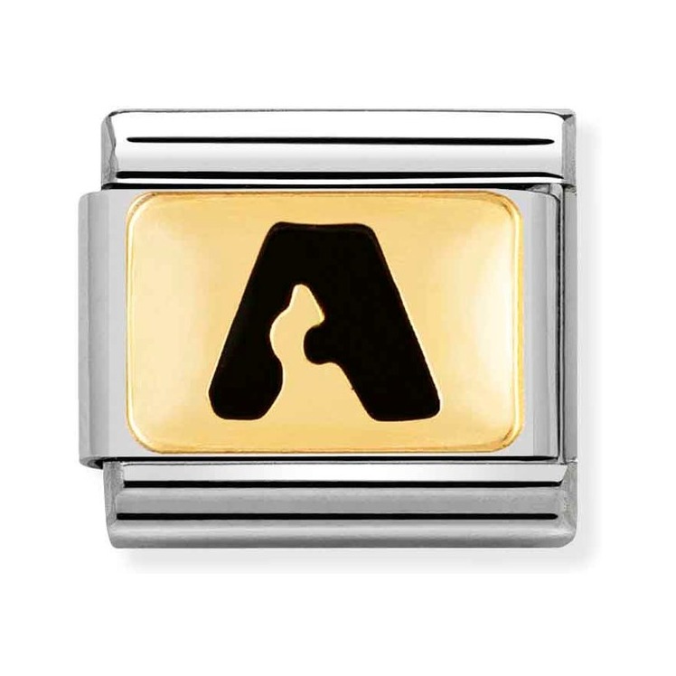 Nomination Composable Classic Charm Buchstabe A schwarz - Edelstahl, Gold 750 Gelbgold, Emaille