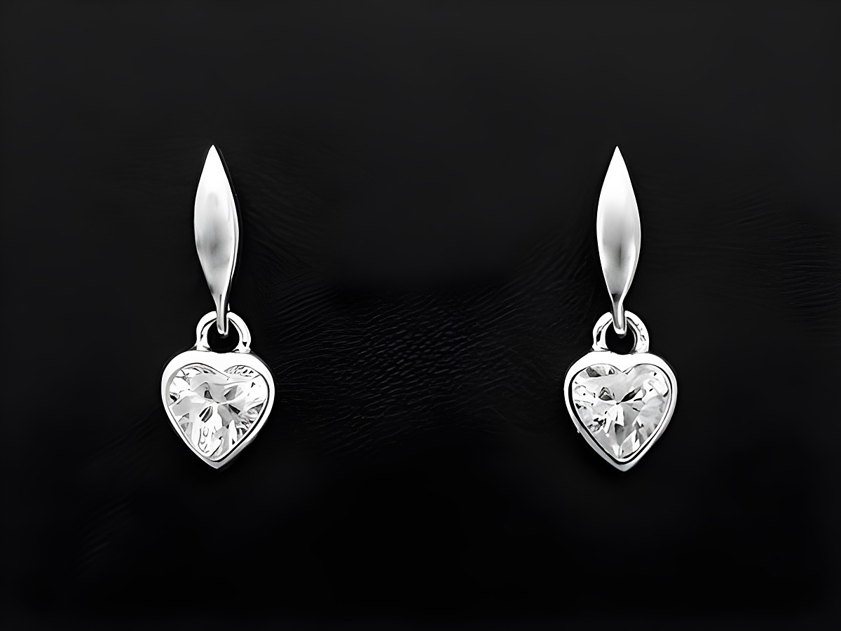Silber Ohrringe in Herzform mit Zirkonia, rhodiniert, bezaubernd. Herstellermarke Juwelier Harnisch, Ohrhänger mit Stein, ideal für besondere Anlässe.