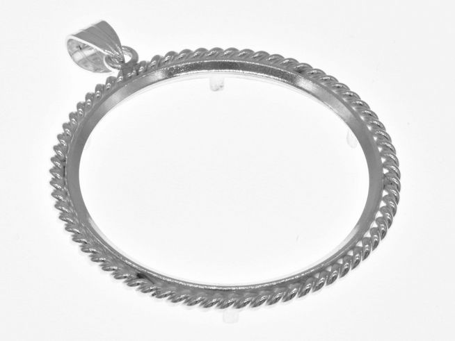 Münzfassung Anhänger aus 925 Sterling Silber mit einem Durchmesser von 36,2 mm und einer Kordel-Optik, geeignet für Münzen bis 4,0 cm.