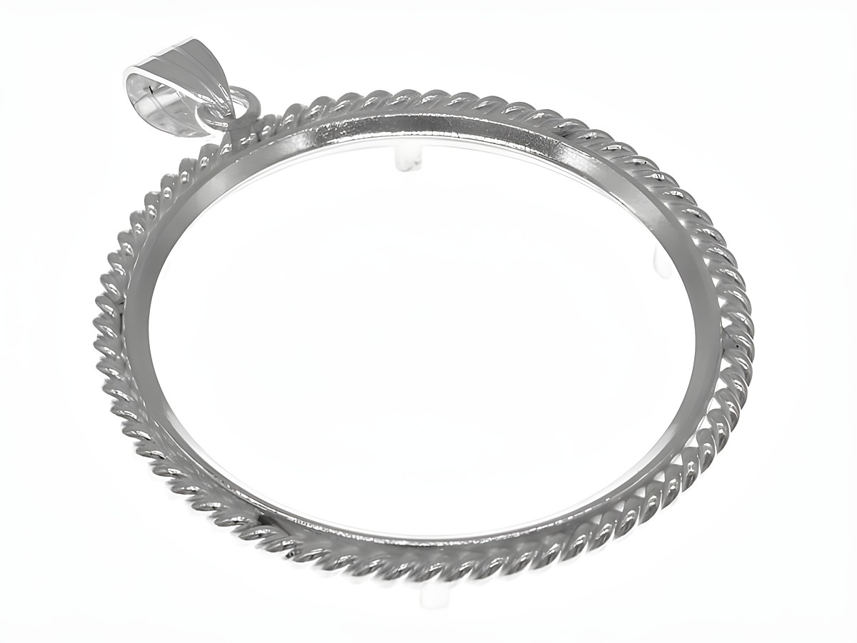 Münzfassung Anhänger aus 925 Sterling Silber mit einem Durchmesser von 36,2 mm und einer Kordel-Optik, geeignet für Münzen bis 4,0 cm.