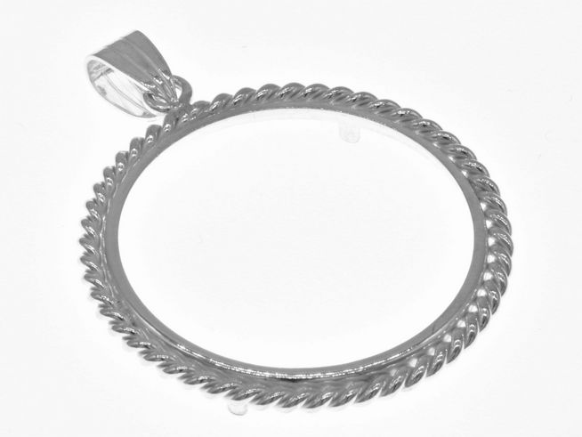 Münzfassung Anhänger aus 925 Sterling Silber mit Kordel-Design für Münzen bis 31 mm Durchmesser, geeignet für Juwelier Harnisch. Elegant und vielseitig einsetzbar.