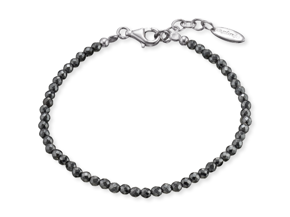 Hämatit Armband von Engelsrufer in Silber rhodiniert auf grauem Nylon mit einer Länge von 18 cm und einem eleganten Anhänger, perfekt für jedes Handgelenk.