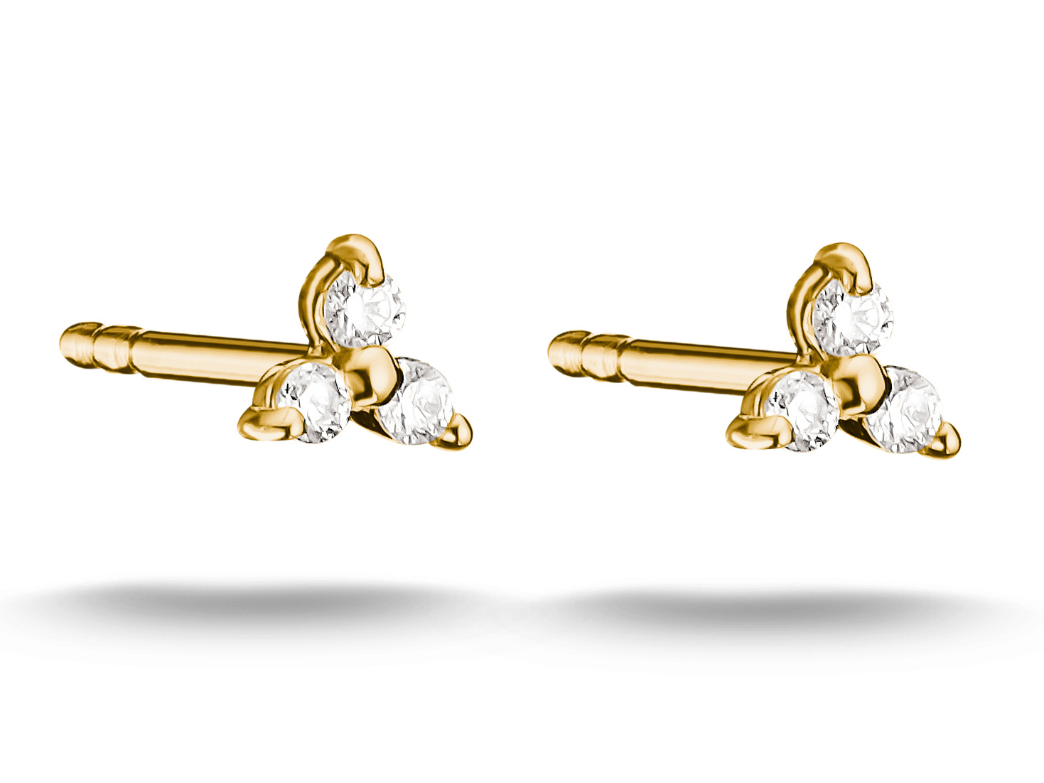 Thomas Sabo Ohrstecker mit weißem Zirkonia, vergoldet, 3,9 mm breit, modernes Design mit drei Zirkonia-Steinen, ideal für eleganten Schmuck.