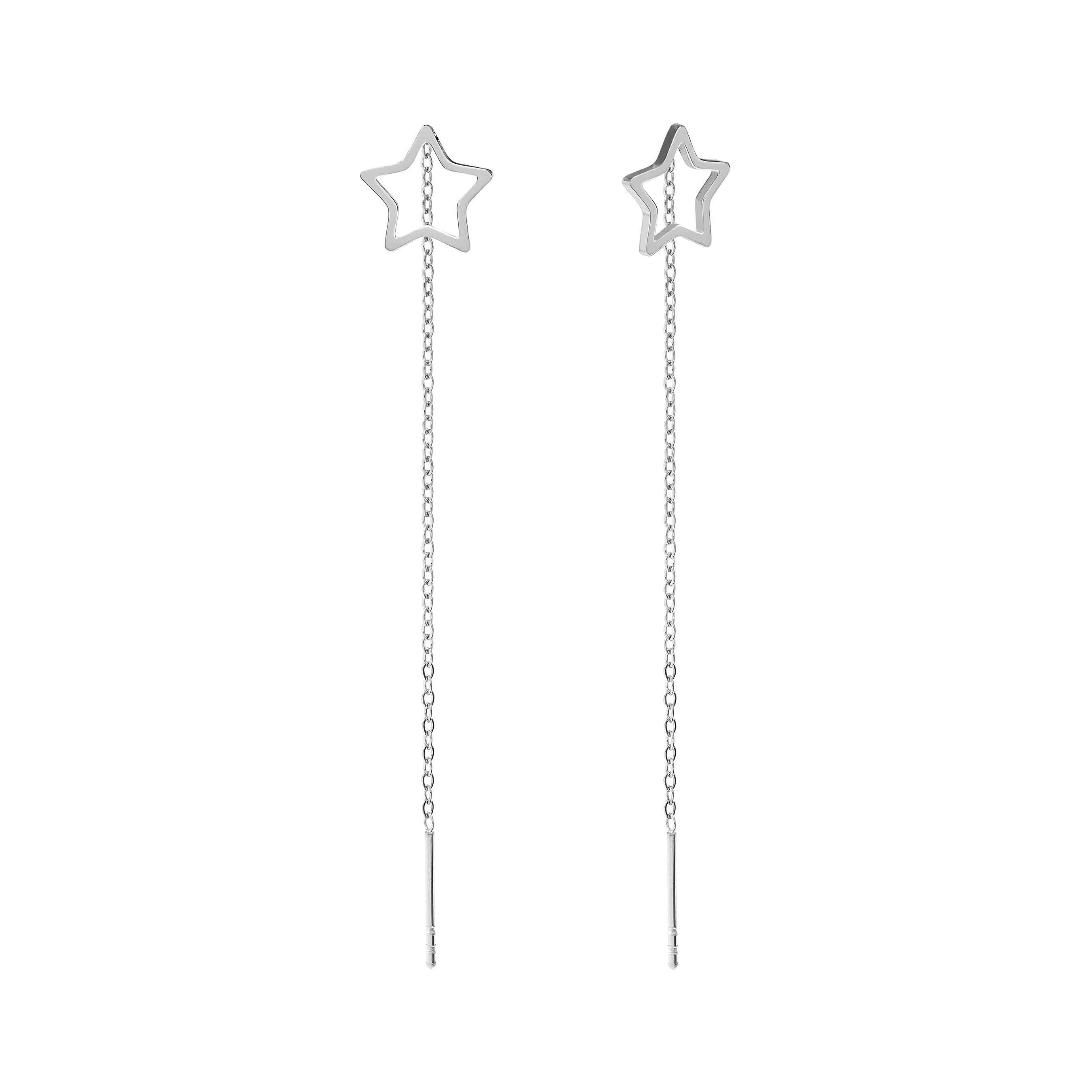 Ohrringe aus Sterlingsilber in Sternform mit langen, feinen Kettenanhängern, glänzend poliert, Stil: modern und elegant, ideal für besondere Anlässe, Hersteller Nomination, Neuheiten.