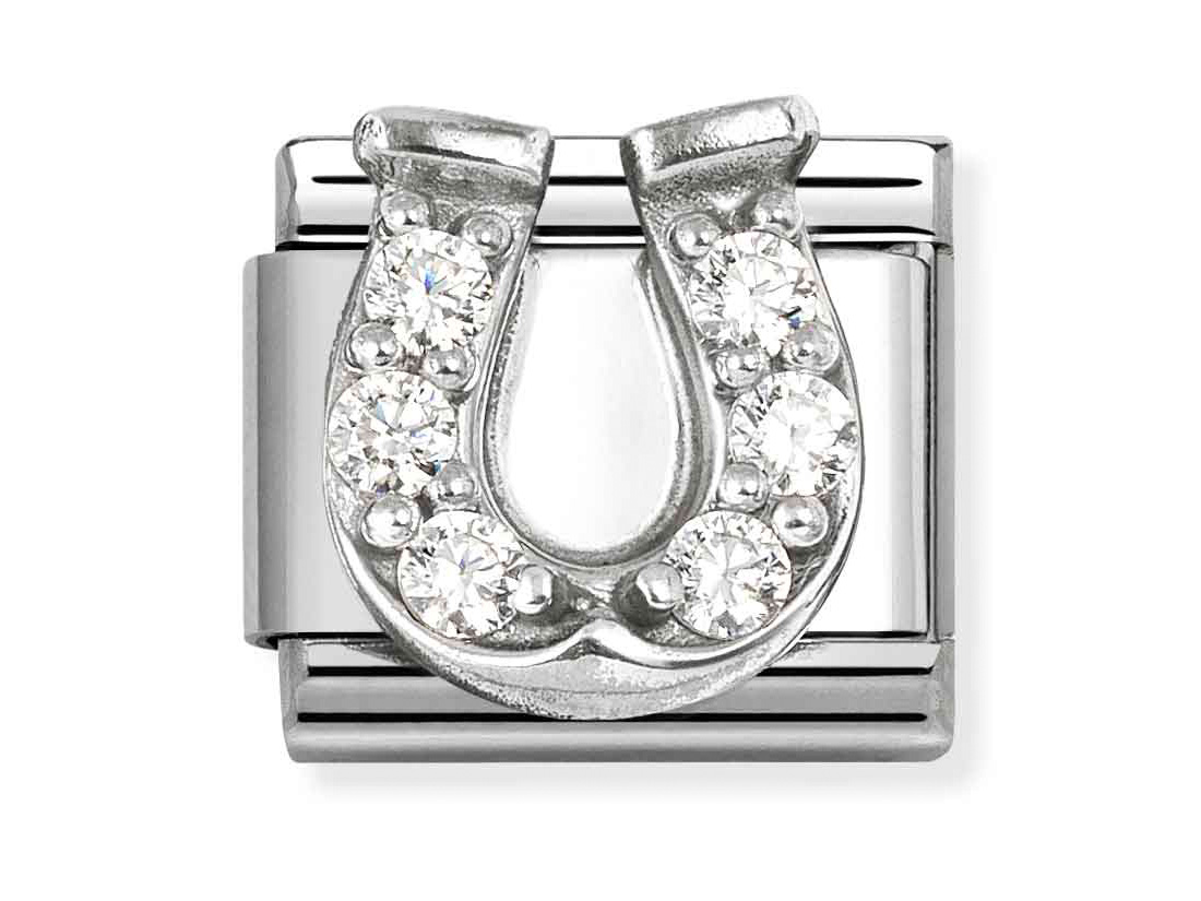 Sterling Silber Charm in Form eines Hufeisens, verziert mit funkelnden Zirkonia-Steinen, von Pandora, neu und elegant gestaltet, perfekt für individuelle Armbänder.