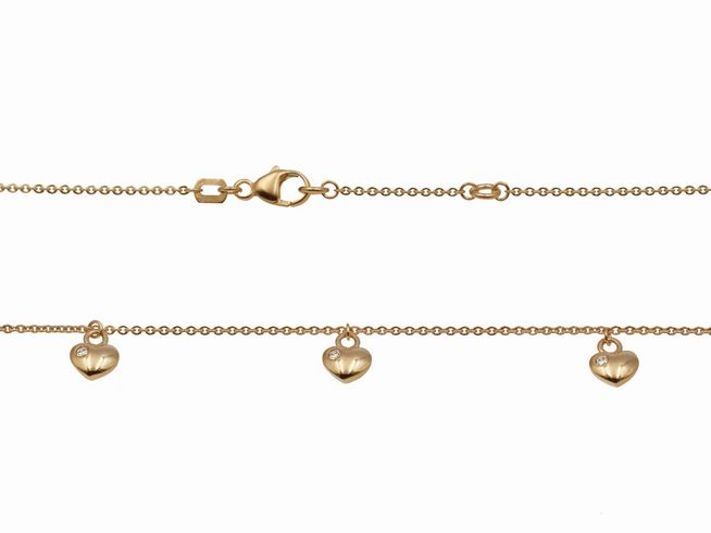 Kette in Herzreihe aus Silber mit Roségoldvergoldung, 36 cm und 38 cm lang, verziert mit Zirkonia, hergestellt von Juwelier Harnisch, elegant und funkelnd.
