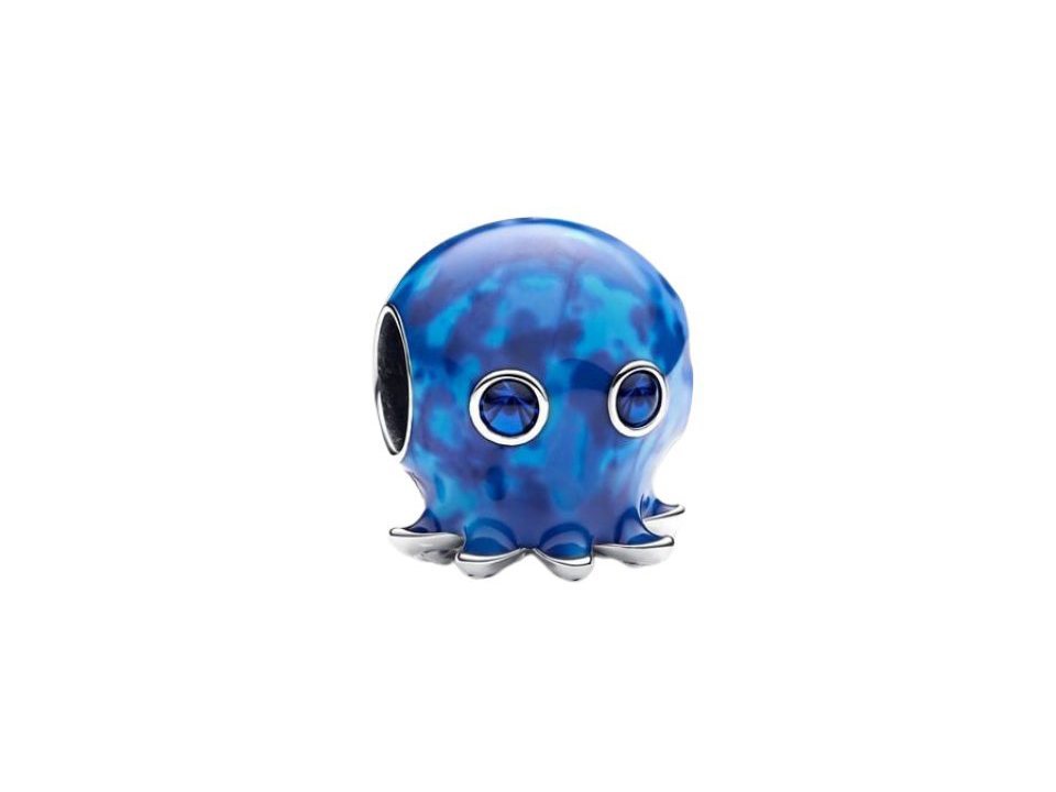 Pandora Charm Oktopus aus Sterling Silber mit blauen Kristallen und Emaille, detailreiche Verarbeitung, perfekt für Schmuckliebhaber und als Highlight für Armbänder geeignet.