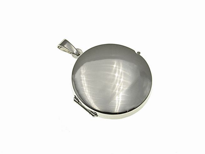 Rundes Weißgold Medaillon aus Weißgold 333 von Juwelier Harnisch, edel und glänzend, ideal für persönliche Erinnerungen oder als stilvolles Schmuckstück.