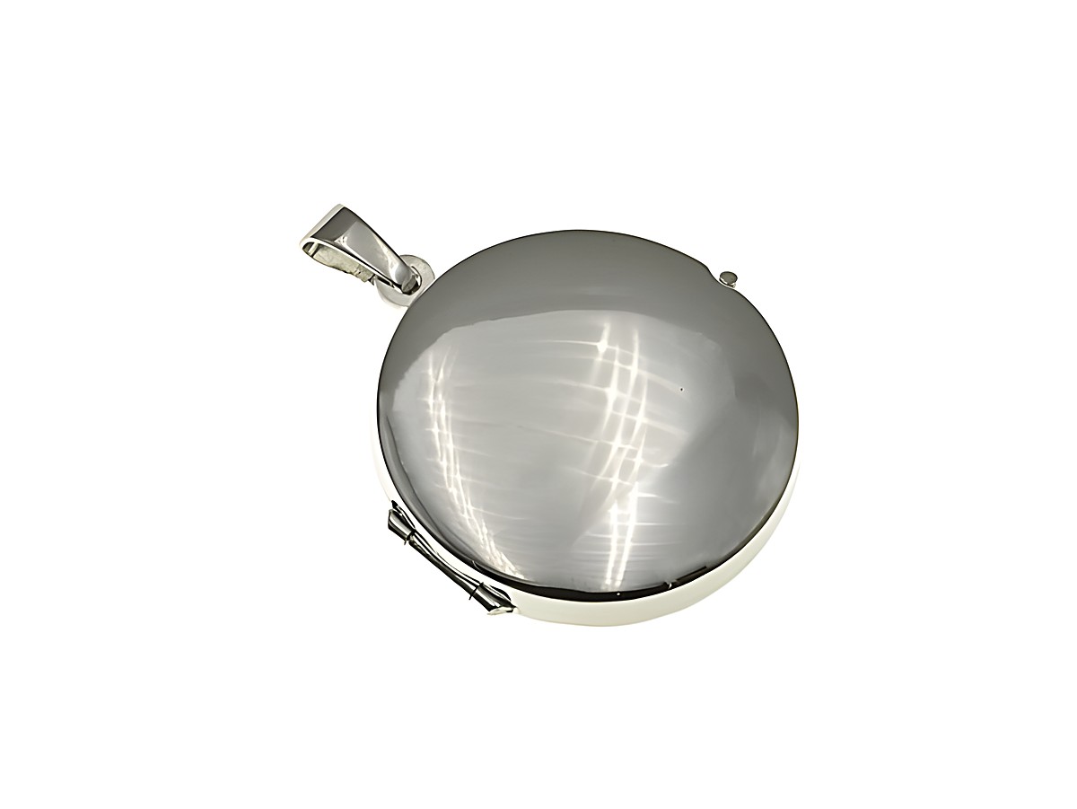 Rundes Weißgold Medaillon aus Weißgold 333 von Juwelier Harnisch, edel und glänzend, ideal für persönliche Erinnerungen oder als stilvolles Schmuckstück.