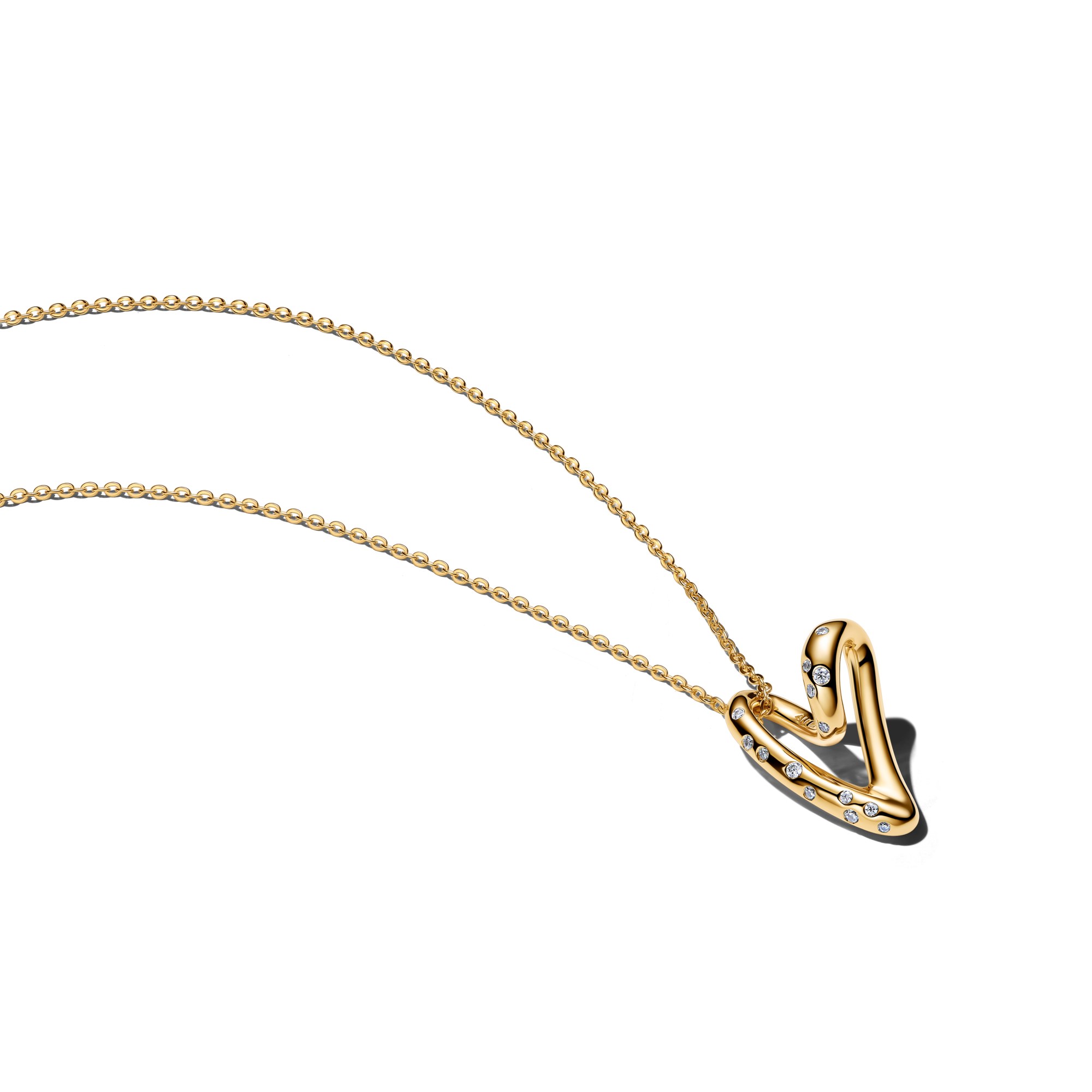Pandora Organisch geformte Herz-Anhänger-Halskette mit Steinen Zirkonia 60 cm - Gelbgold Vergoldung – Ansicht 2