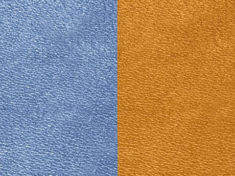Lederarmreifen Einsatz von Les Georgettes in Denim Blau und Canyon. 8 mm breite Einlage mit einer strukturierten Oberfläche in zwei Farben für individuelle Gestaltung.