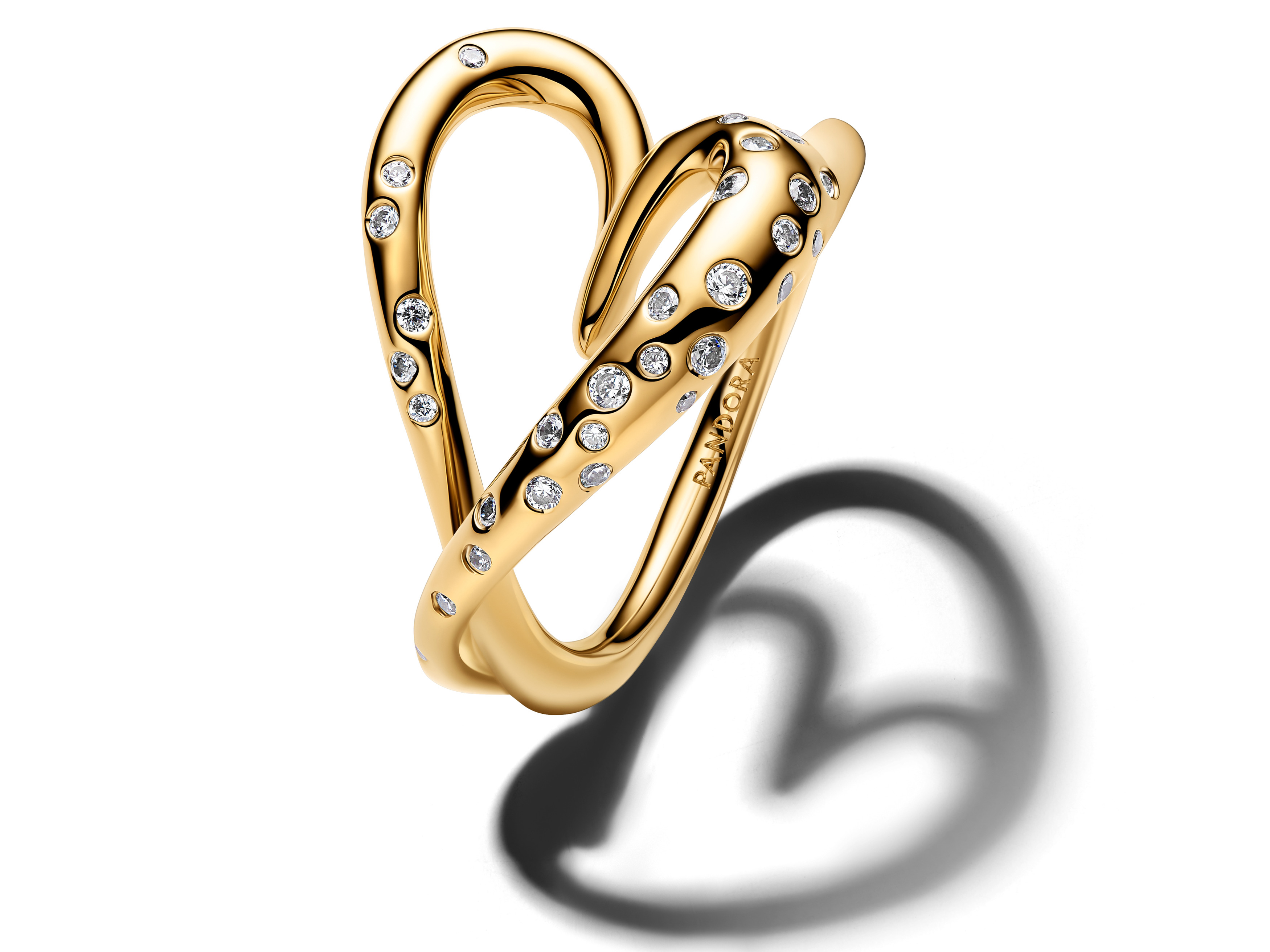 Pandora 164675C01-60 - Organisch geformter Herzring mit Steinen Zirkonia Gr. 60 - Gelbgold Vergoldung